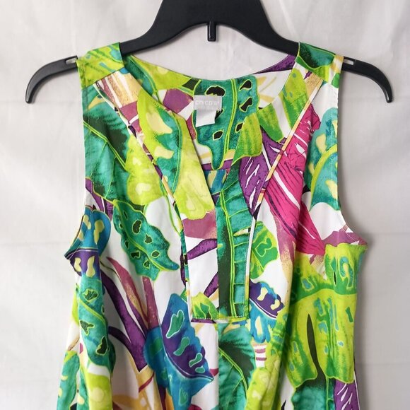 Chico’s Island Sleeveless Tie Front Blouse Size XS/2 Tropical Resort Style Top - Picture 4 of 6